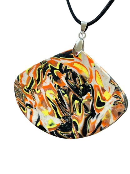 Oversize Polymer Clay Pendant on Black Cord 18 Inch Necklace