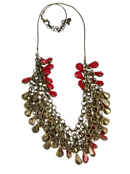 Goldtone Beaded Necklace Statement 17-19.5 Inch Melon Color