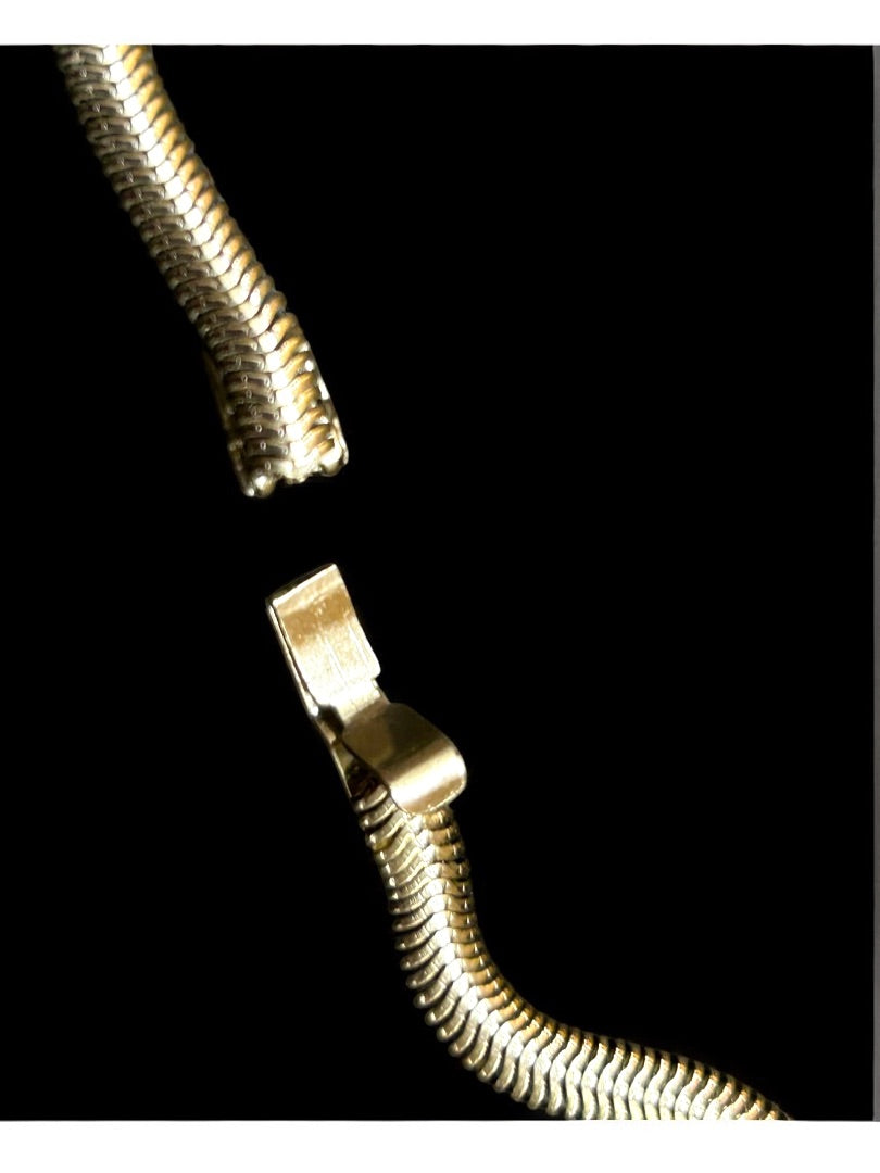 Vintage Emerald Cut Rhinestone Necklace on Snake Chain 16 Inch Box Clasp