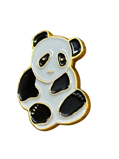 Enameled Panda Bear Lapel Pin .75 Inch Goldtone Black White