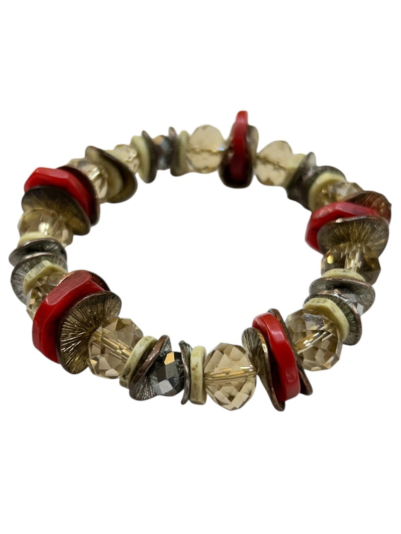 Chunky Stretch Bracelet Goldtone Orangey Artsy Stretchy