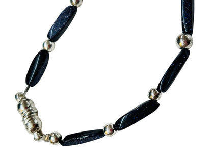 Navy Blue Sparkle Silvertone Bracelet 6.75 Inch Magnetic Clasp