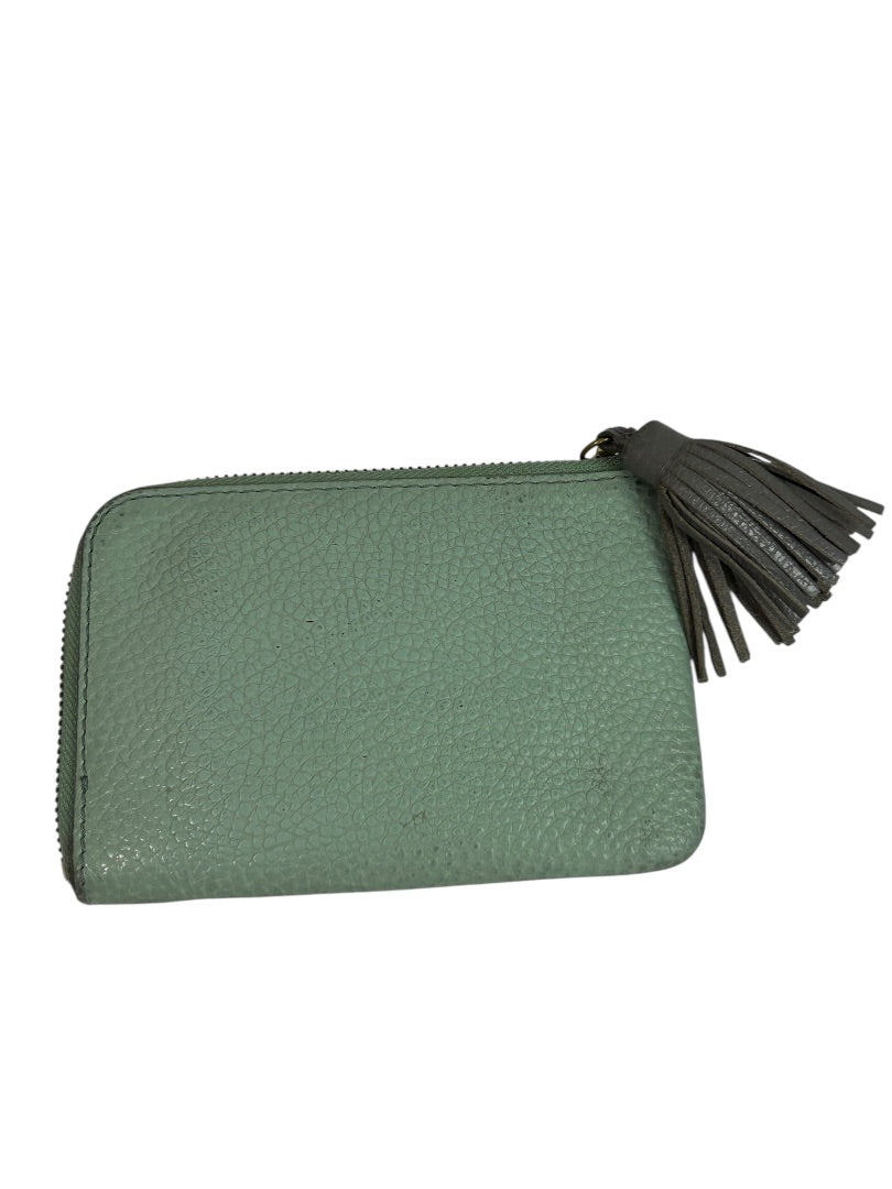 Fossil Tara Wristlet Green Pebbled Leather Gray Tassel 6 x 4 Inch
