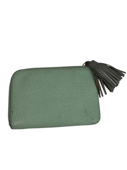 Fossil Tara Wristlet Green Pebbled Leather Gray Tassel 6 x 4 Inch