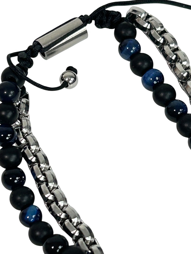 Claires Blue Black Silvertone Two Strand Bracelet Adjustable Slide