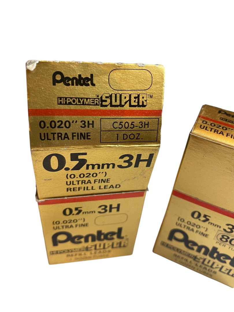 Pentel Super Refill Leads 25 Tubes .5mm 3H (0.020") Ultra Fine Hi-Polymer