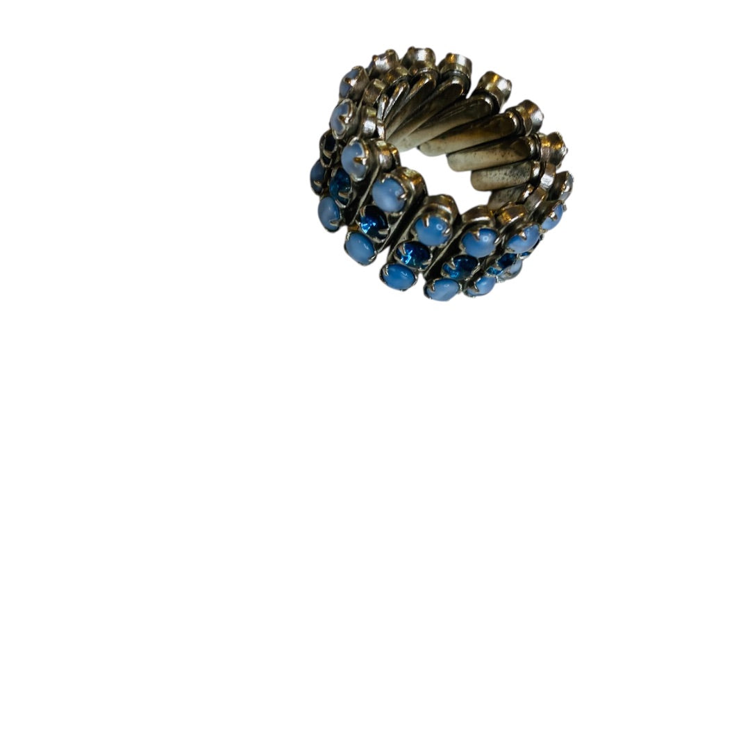 Stretch Ring Jewelry Light Dark Blue Silvertone 13mm Thick