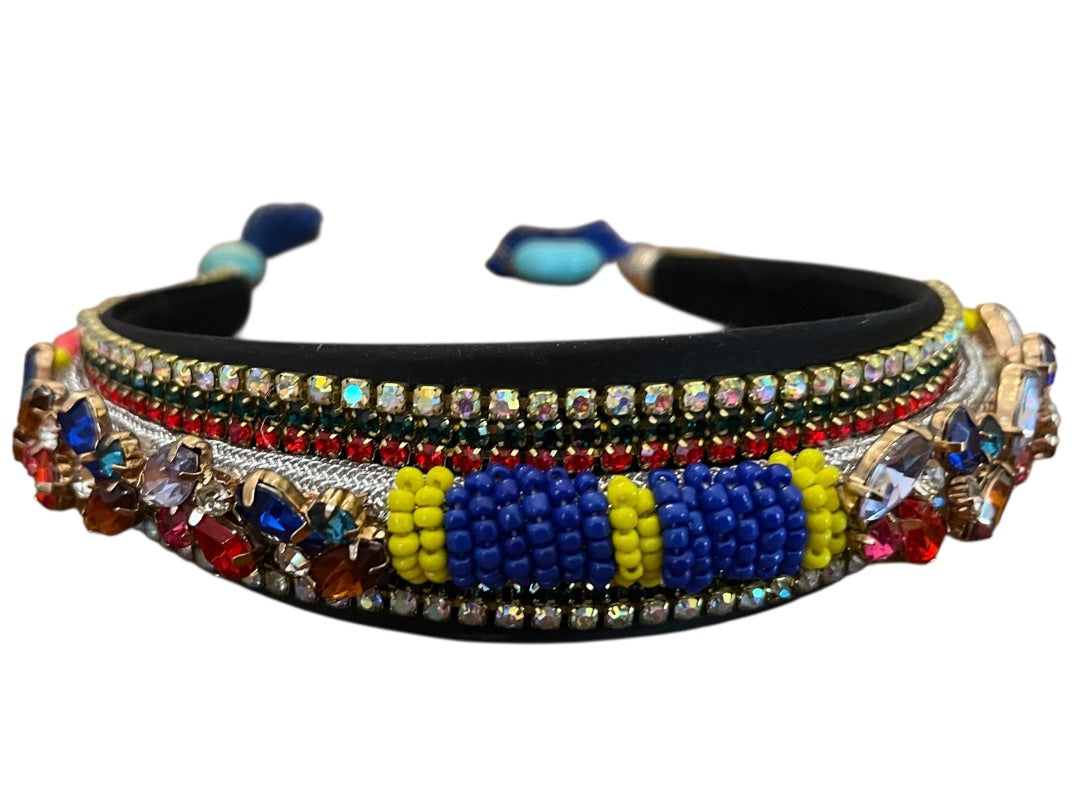 Colorful Rhinestone Jeweled Padded Headband Tassels