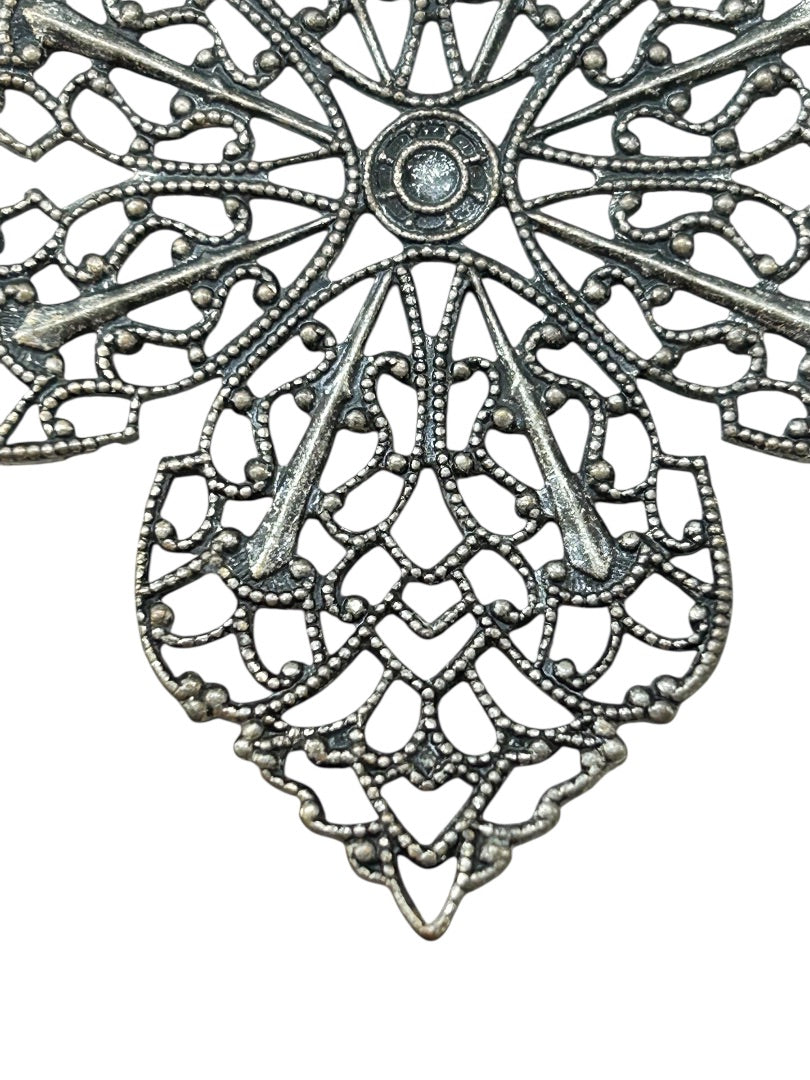 Delicate Silvertone Filigree Pendant 2.25 x 1.75 Inch Flower