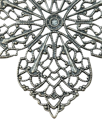 Delicate Silvertone Filigree Pendant 2.25 x 1.75 Inch Flower