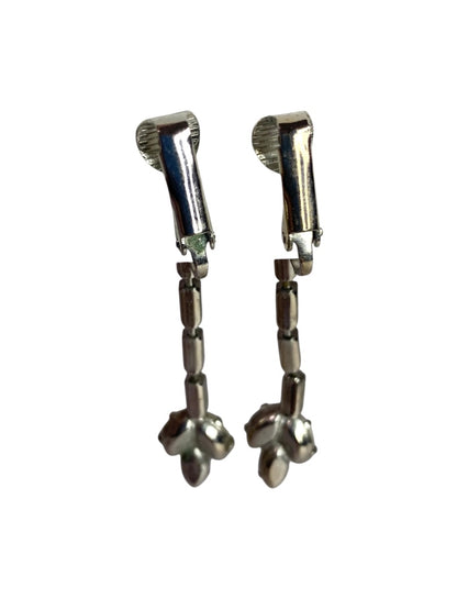 Vintage Rhinestone Clip On Non-Pierced Earrings 2 Inch Drop