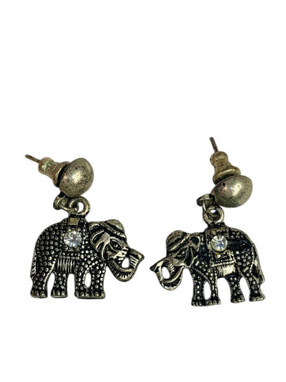 Vintage Silvertone Elephant Post Pierced Earrings 1.25 Inch Drop Trunk Up