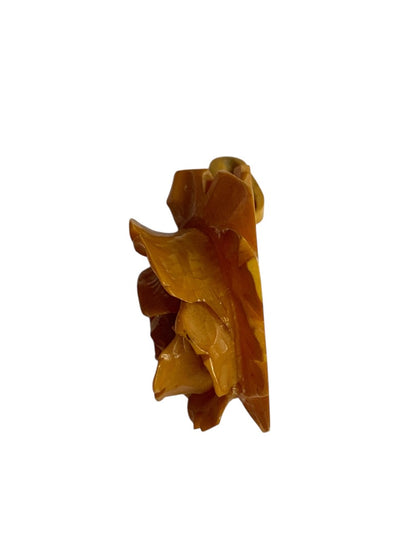 1940s Deeply Carved Butterscotch Rose Pendant 1.5 Inch Drop