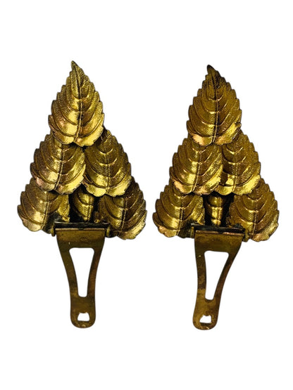 Vintage Goldtone Shoe Clips 2 Inch Leaves Antiqued Look