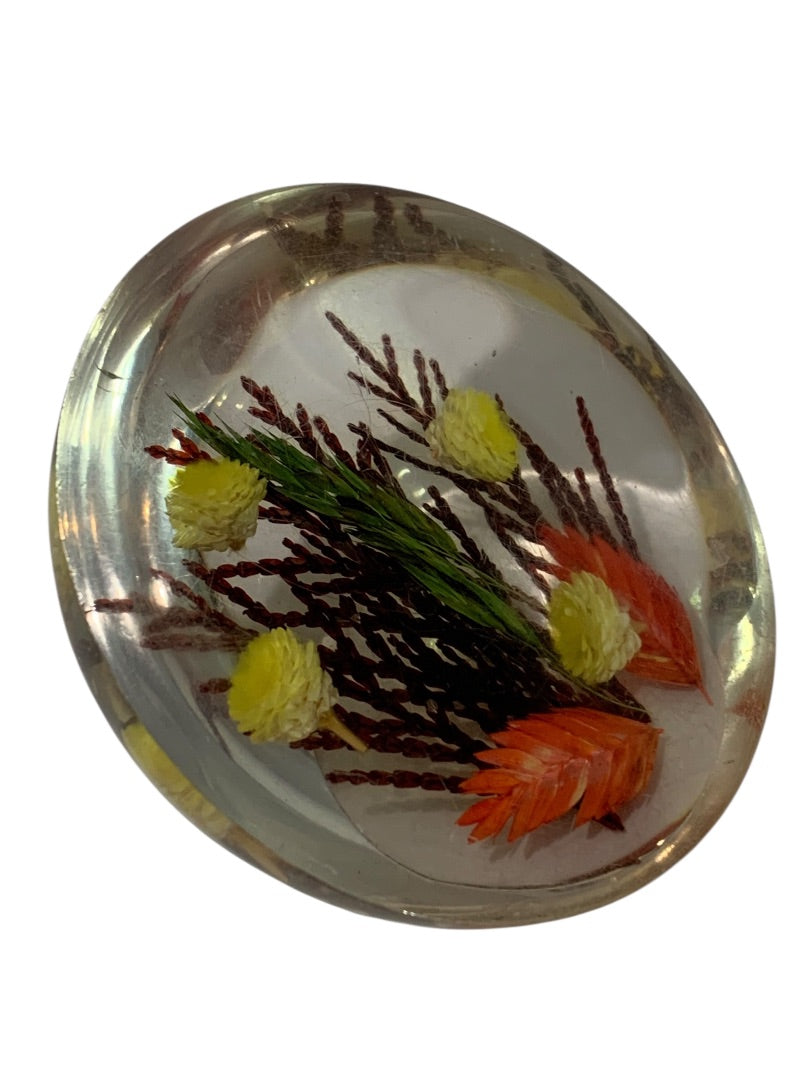 Vintage Acrylic Paperweight Wildflower 2.8 Inch Diameter