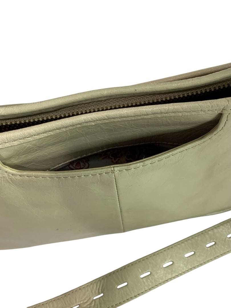 Hobo Brand Beige Leather Shoulder Bag Crossbody Strap Adjustable Zip Top