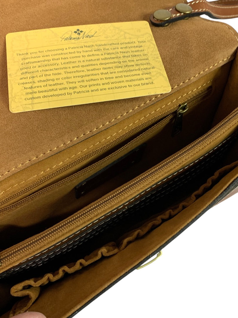 Patricia Nash Leather Crossbody Bag Brown Flap Organizer Vintage Style Purse