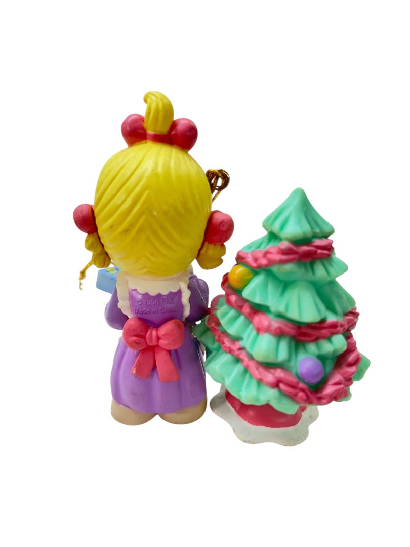 Precious Moments Holiday Wonderland Christmas Ornament Girl Tree 3" Hard Plastic