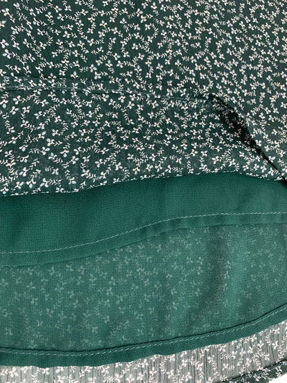 XS Loft Womens Emerald Green Popover Blouse Shirt Velvet Trim Floral