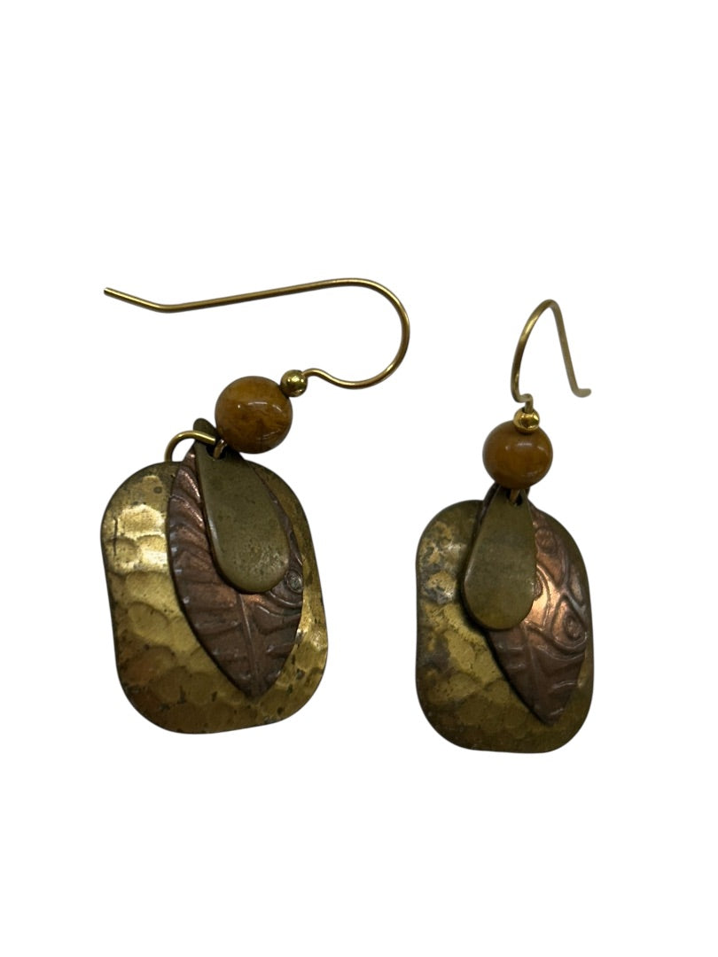 Goldtone Copper Fishhook Earrings Pierced Drop 1.5 Inch Artsy