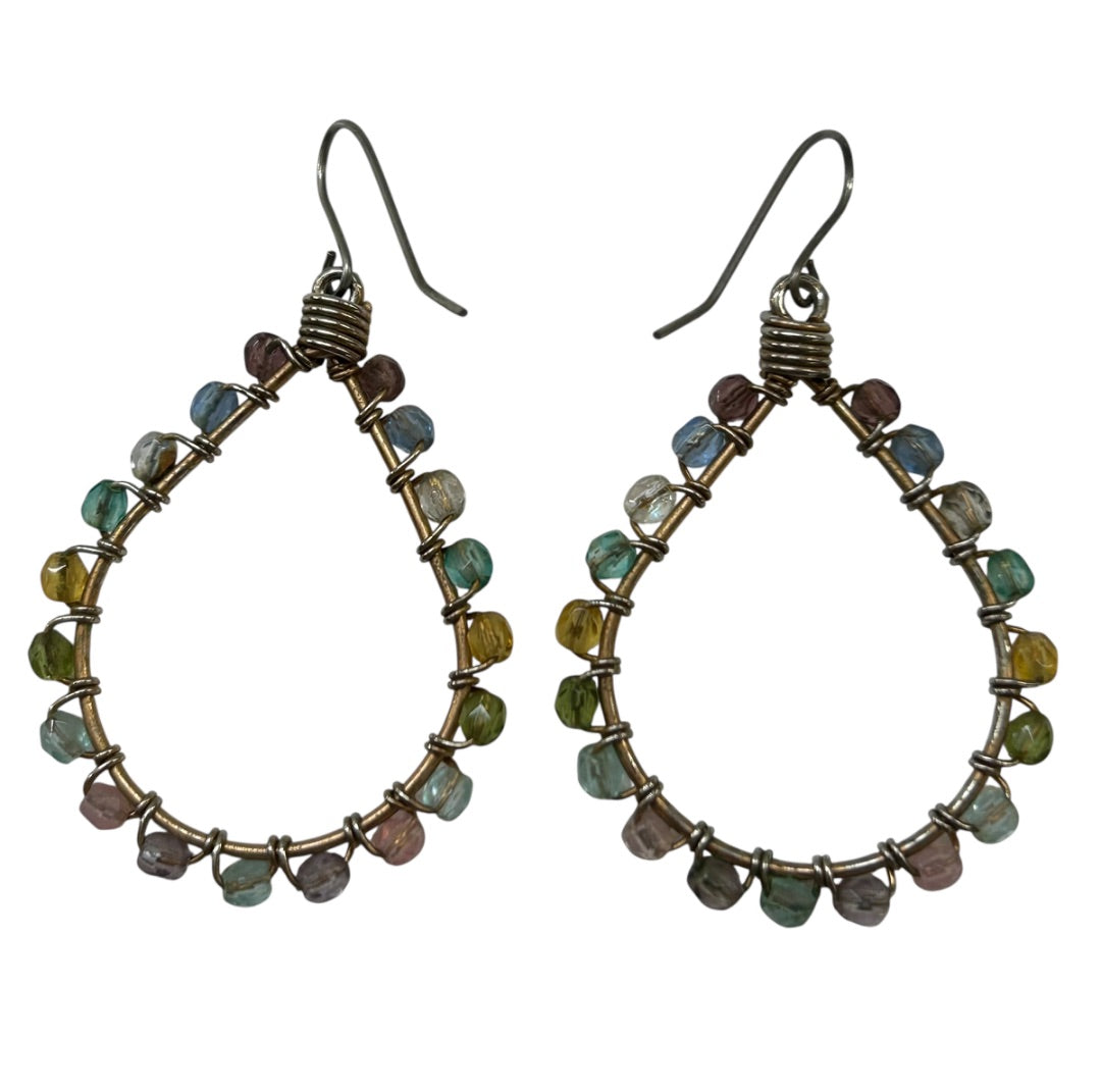 Wrapped Wire and Pastel Beaded Fishhook Earrings 2 Inch Drop