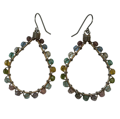 Wrapped Wire and Pastel Beaded Fishhook Earrings 2 Inch Drop