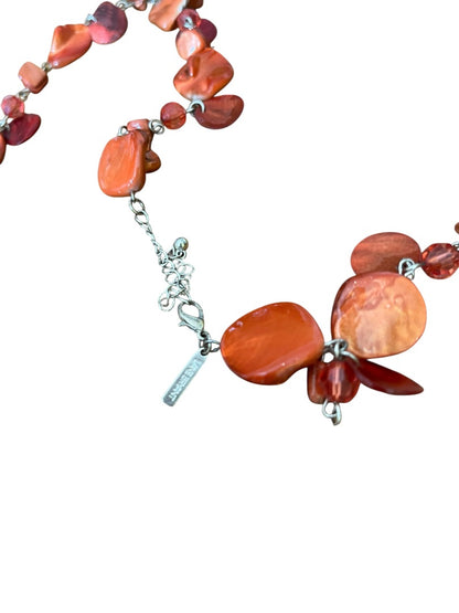 Lane Bryant Adjustable Orange Plastic Beaded Silvertone Necklace 45 Inch
