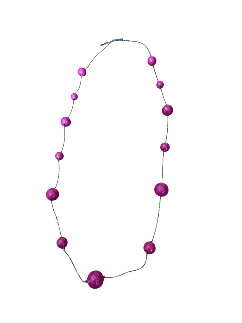 Express Pink Sphere Bead 45 Inch Strand Necklace Gun Metal Silver Lobster Clasp