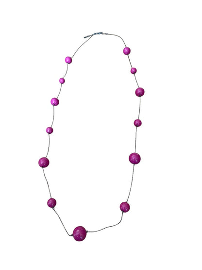 Express Pink Sphere Bead 45 Inch Strand Necklace Gun Metal Silver Lobster Clasp