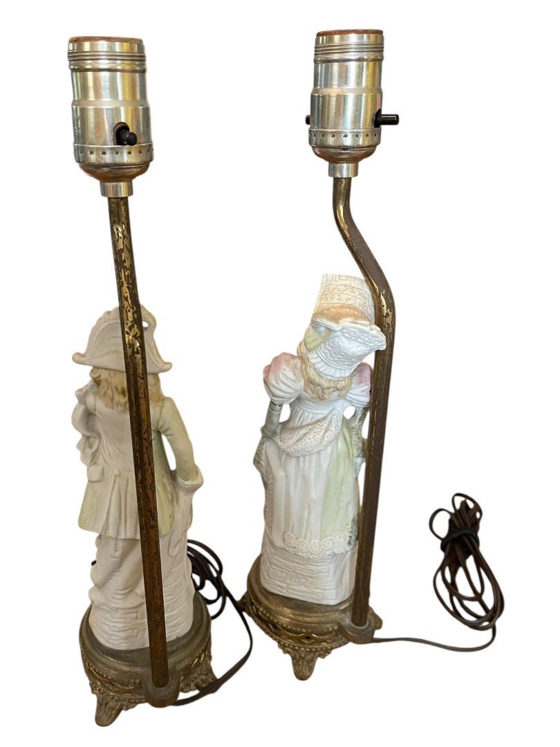 Vintage Table Boudoir Lamps Figural Victorian Man Woman Porcelain 14.5"h F30