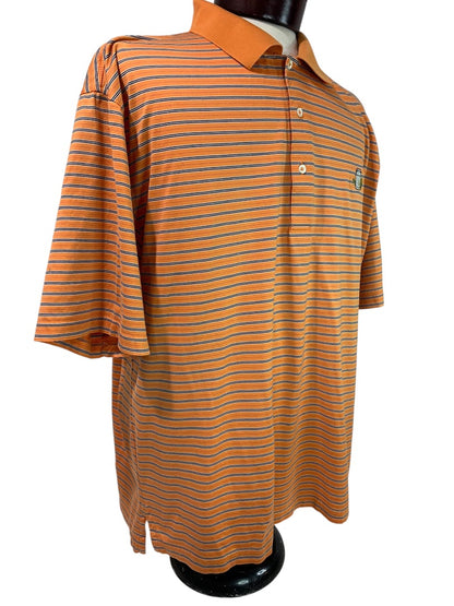 XL Fairway & Greene Mens Golf Polo Shirt Orange Striped Short Sleeve