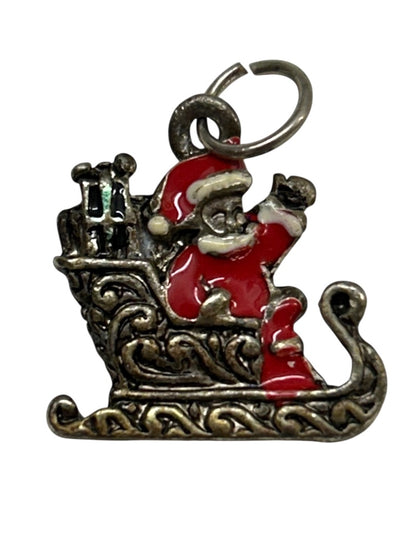 Goldtone Small Pendant Charm Santa Sleigh Christmas .75"