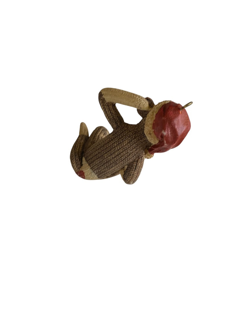 Sock Monkey Ornament 3 Inch Resin Textured Christmas Santa Hat