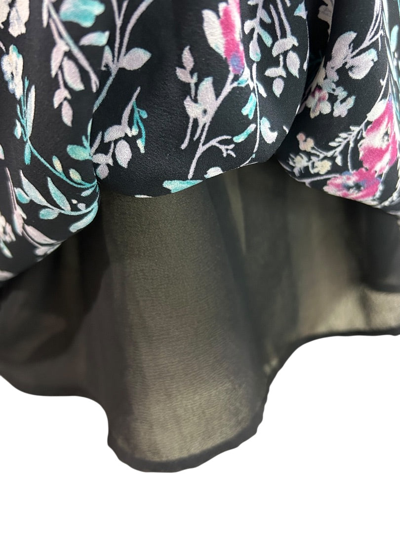 Small Lush Womens Navy Blue Floral Print Sleeveless Blouse Keyhole Neckline