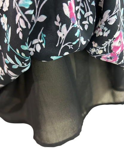 Small Lush Womens Navy Blue Floral Print Sleeveless Blouse Keyhole Neckline