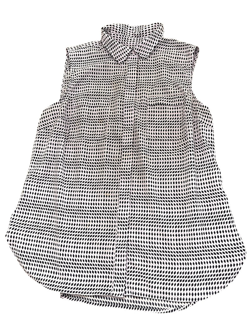 XLP Talbots Petite Button Up Collared Sleeveless Shirt Purple Navy
