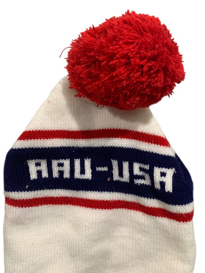 Vintage Ski Beanie Hat Pom Pom AAU-USA One Size Adult