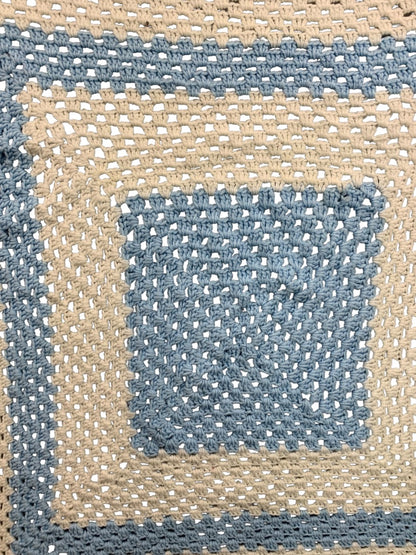 Vintage Crochet Afghan Blanket Throw 38" Square Blue White