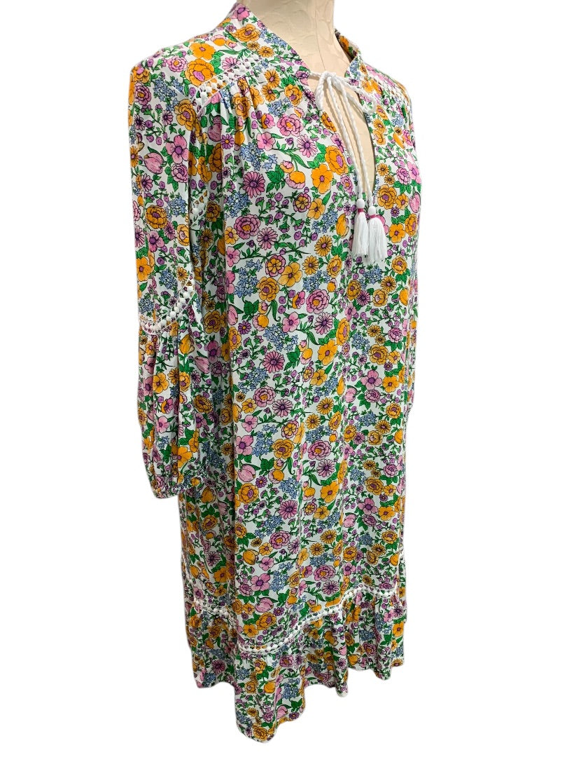 Large Crown & Ivy Long Sleeve Boho Shift Dress Floral Print Soft