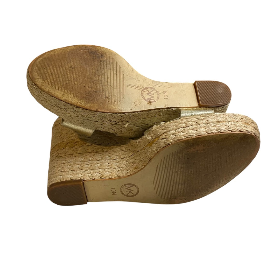 10 Michael Kors Giovanna Gold Strappy Wedge Sandals Metallic 5" Espadrilles