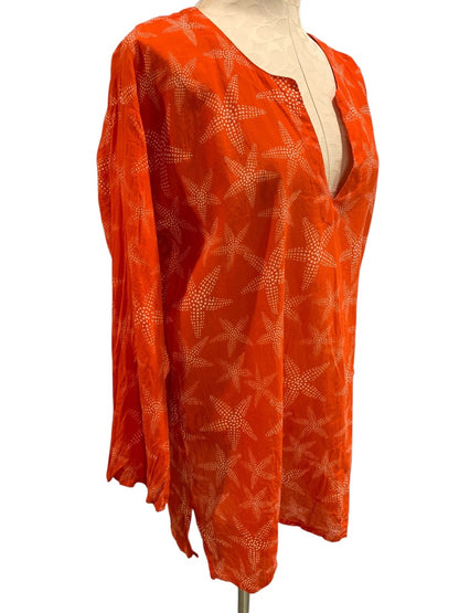 Large/XL Paths of the Spirit Womens Bathing Coverup Orange Starfish Sheer