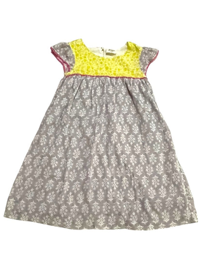 7-8 Years Mini Boden Capsleeve Girls Lined Floral Cotton Dress Gray