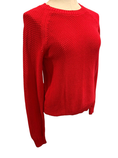 XS Loft Womens Red Sweater Pullover Textured Crew Neck