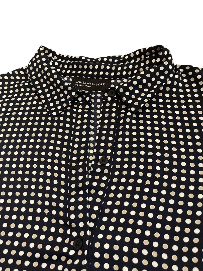 Size 16 Jones New York Womens Button Up Polka Dot Sleeveless Blouse Shirt