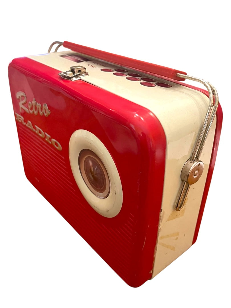 Retro Radio Tin Metal Lunch Box Novelty Silver Crane Co