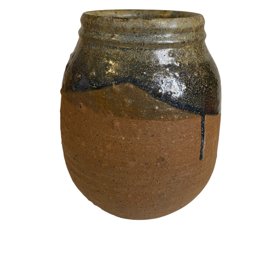Vintage Hand Thrown Pottery Drip Glaze Vase Jar 10"h
