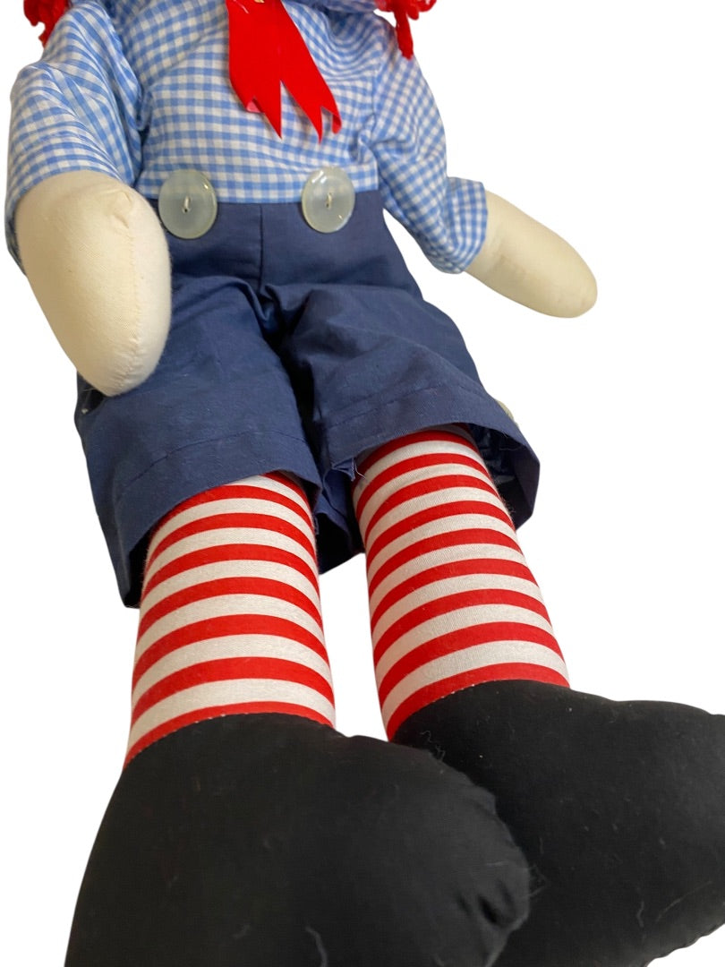 Vintage Raggedy Andy Rag Doll 25 Inch Handmade Embroidered Face