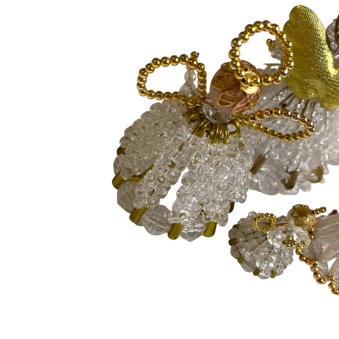 Set of 4 Vintage Beaded Angel Tabletop Ornaments 1.5"-3" Handmade