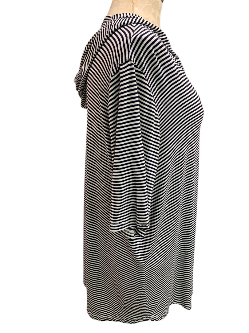 1X Kim & Cami Womens Striped Pullover Hoodie Short Sleeve Lightweight Black White