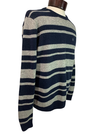 Large Penguin Munsingwear Mens Navy Blue Gray Striped Sweater Wool Blend